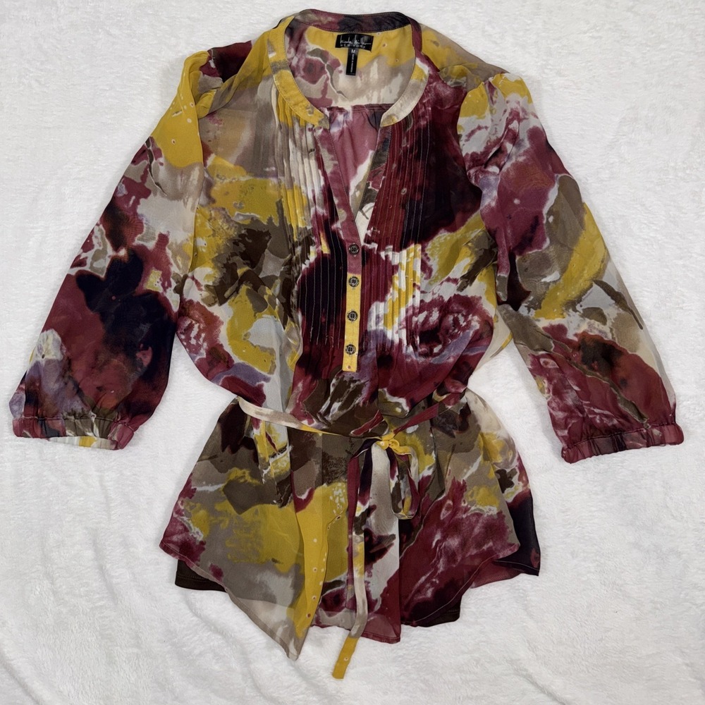 Nicole Miller 3/4 Sleeve Watercolor Blouse Flowy‎ Medium